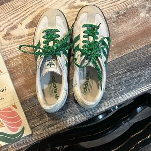 Women’s  White and Green Sneakers - Casual Lace-Up Shoes
